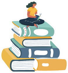 Illustration Of Woman Reading On Giant Stack Of Books Sticker