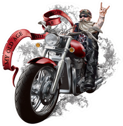 Illustration With An Elderly Biker Sticker