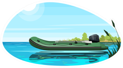 Inflatable Boat With Engine And Beautiful Scenery Sticker