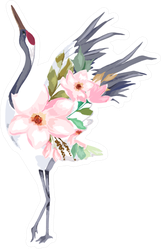 Japanese Print With Crane Of Flowers Illustration Sticker