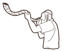 Jewish Blowing The Shofar Horn Cartoon Sticker