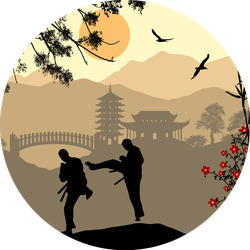 Karate In The Beautiful Asian Landscape Sticker