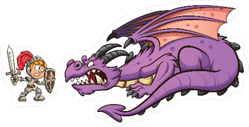 Knight Fighting A Dragon Cartoon Scene Sticker