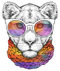 Lioness In Glasses And Scarf Sticker
