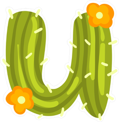 Lowercase Letter U Cactus and Flowers Sticker