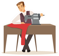 Male Dressmaker Or Tailor At Table Working Cartoon Sticker