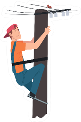 Male Electrician Engineer Working On Electric Power Pole Sticker
