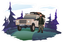 Man with SUV in Forest Sticker