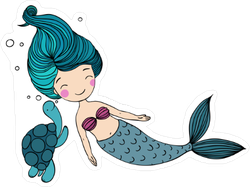 Mermaid and Turtle Sticker