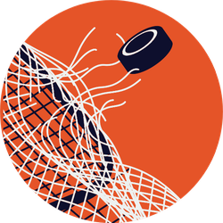 Minimal Style Hockey Puck Breaks Through Goal Net Sticker
