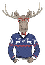 Moose Dressed Up In Jacquard Pullover Sticker