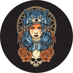 Native American Girl With Wolf Headdress Circle Sticker