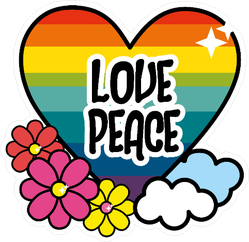 Nice Hippie Heart With Flowers And Cloud Sticker