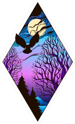 Night Landscape With Full Moon Diamond Silhouette Sticker