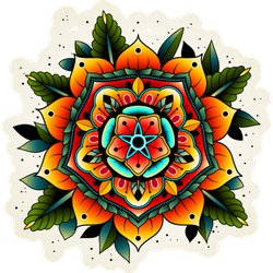 Old School Vibrant Tattoo Flower Sticker
