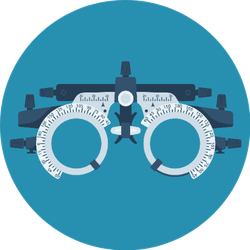 Optometrist Flat Icon Eye Test Frame On Blue Sticker