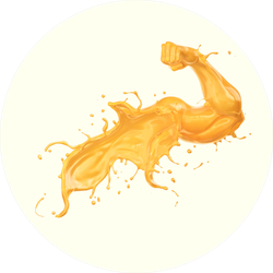 Orange Juice Splash In Form Of Arm Muscle Fitness Sticker
