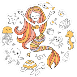 Orange Mermaid and Sea Creatures Sticker