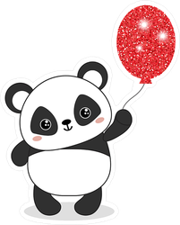 Panda Bear Holding Sparkling Red Balloon Sticker