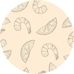 Pattern Of Black Line Hand Drawn Shrimps And Lemon Sticker