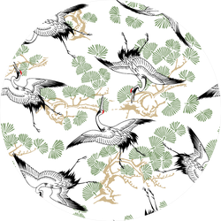 Pattern Of Cranes With Beautiful Illustration Sticker