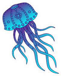 Patterned Jellyfish In Blue And Violet Colors Sticker