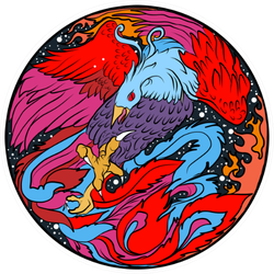Phoenix Fire Bird In Colorful Circle Sticker