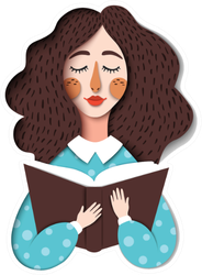 Portrait Of Cute Brunette Girl Reading Book Sticker