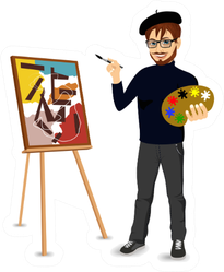 Portrait Of Happy Male Painter Artist Near Easel Sticker