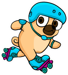Pug With Rollerblades And Helmet Sticker
