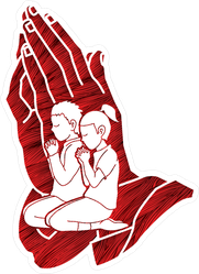 Red Christian Boy And Girl In Prayer Sticker