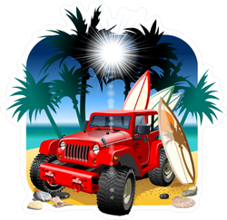 Red Jeep on the Beach Sticker