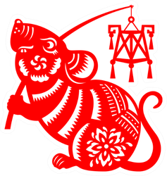 Red Paper Cut Rat Zodiac Sticker