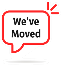 Red Speech Bubble We've Moved Illustration Sticker