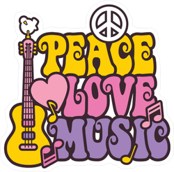 Retro Style Peace Love Music Hippie Sticker