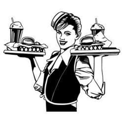 Retro Waitress Hands Full of Food 1950s Illustration Sticker