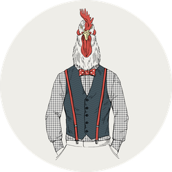 Rooster Chicken Dressed Up In Retro Style Sticker
