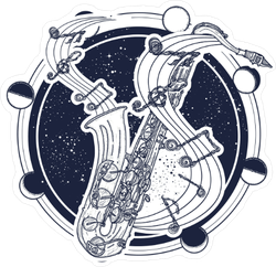 Saxophone and Moon Phases Sticker