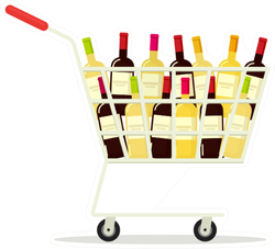 Shopping Cart With A Lot Of Wine Sticker