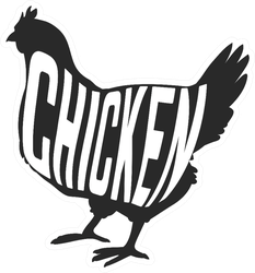 Silhouette Of Farm Hen With Text "Chicken" Sticker