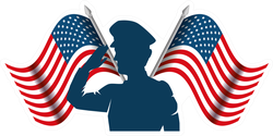 Silhouette Of Military Saluting With US Flag