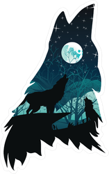 Silhouette Of The Wolf Howling With Night Forest Sticker