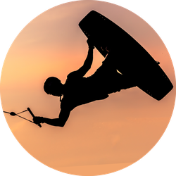 Silhouette Wakeboarder Making Tricks On Sunset Sticker