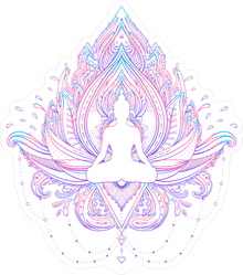 Sitting Buddha Silhouette Over Ornamental Lotus Flower Sticker