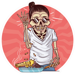Skeleton Cooking A Gun Sticker