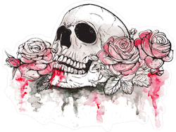 Skull And Flowers Day Of The Dead Illustration Sticker