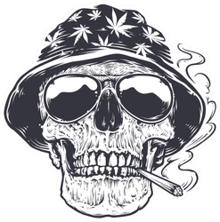 Skull In Hat Holds Smoking Joint In His Mouth Sticker