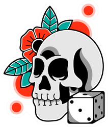 Skull With Red Flower And Dice Sticker