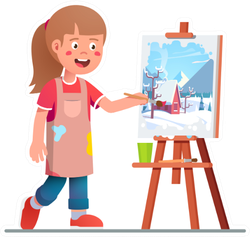 Smiling Artist Girl Painting Winter Picture Sticker
