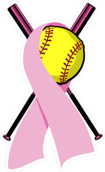 Softball Wrapped In A Pink Breast Cancer Ribbon Sticker